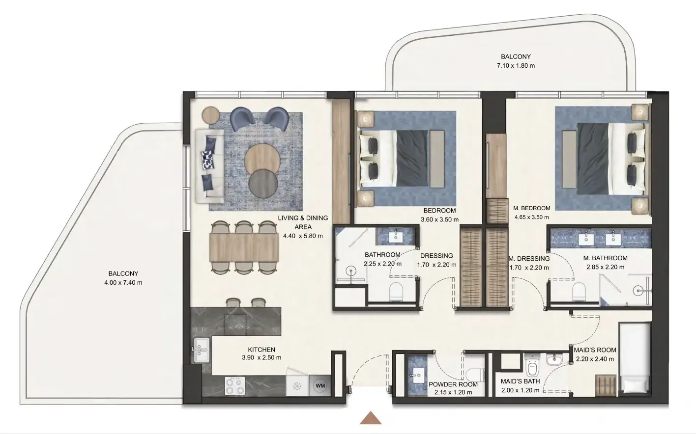Seamont Autograph Collection Residences 2 bed floor plan, 1,354 sqft