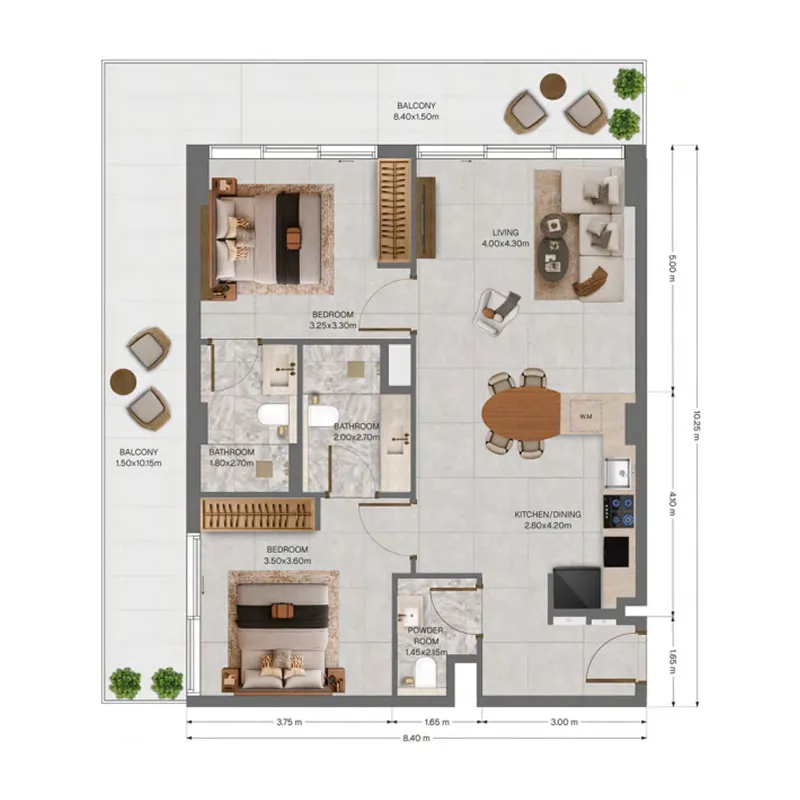 The Archive 2 bed floor plan, 1,035 sqft