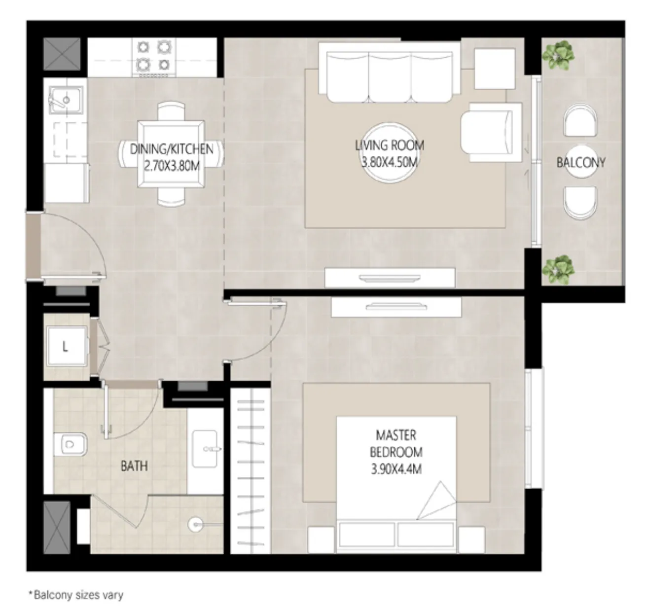 Berkshire Park 1 bed floor plan, 683 sqft