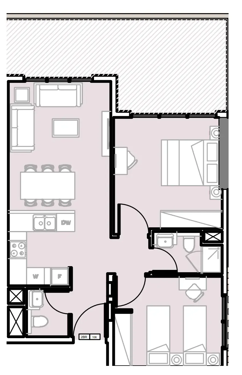 Verdana III 2 bed floor plan, 877 sqft