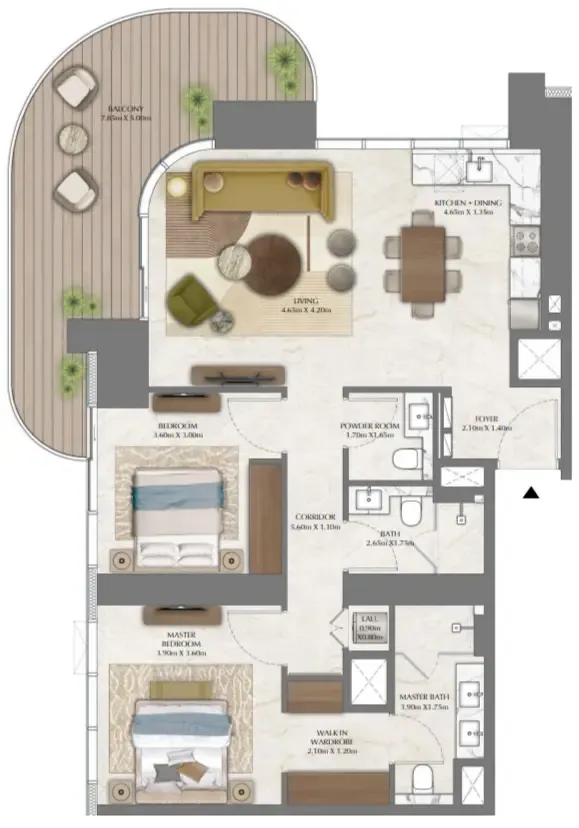 Address Residences Zabeel 2 bed floor plan, 1,386 sqft