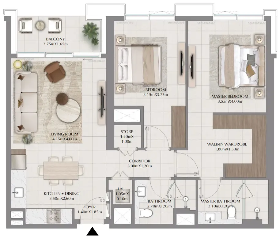 Terra Woods 2 bed floor plan, 1,114 sqft