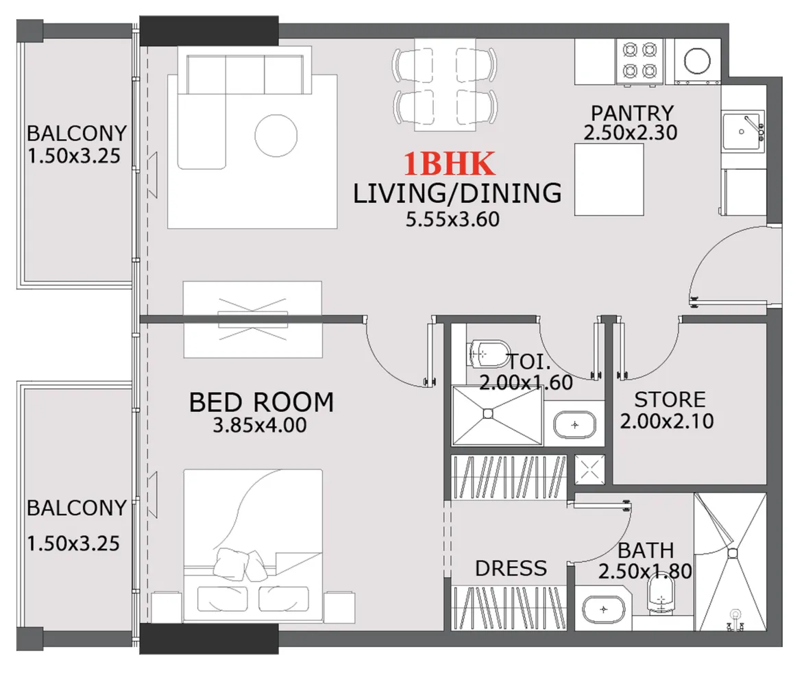 Provenza Residences 1 bed floor plan, 803 sqft