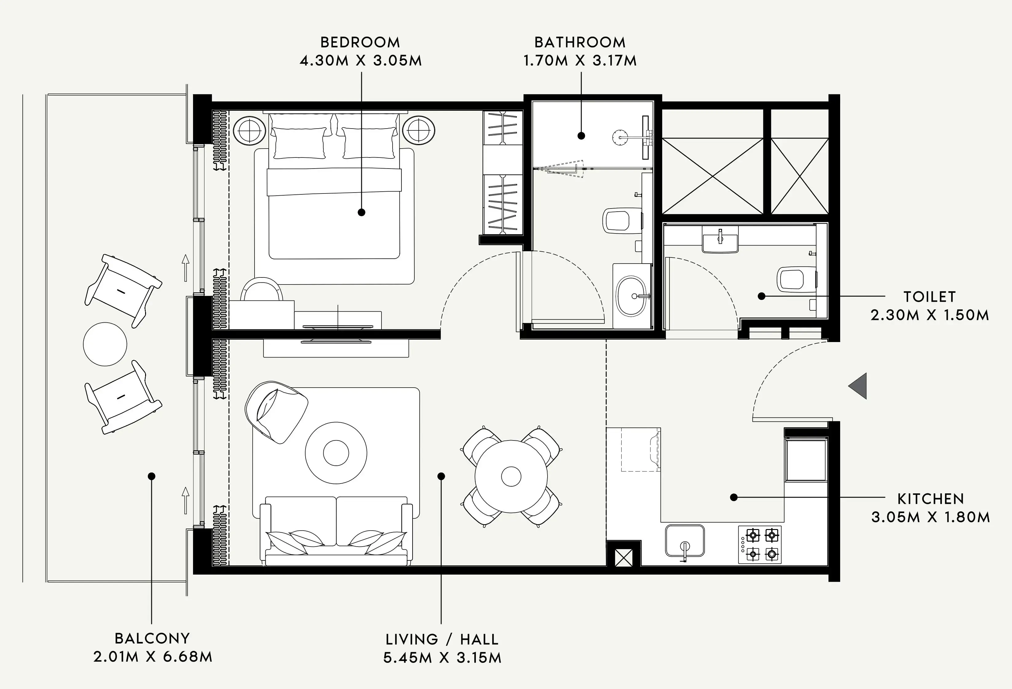 Azizi Venice 1 bed floor plan, 736 sqft