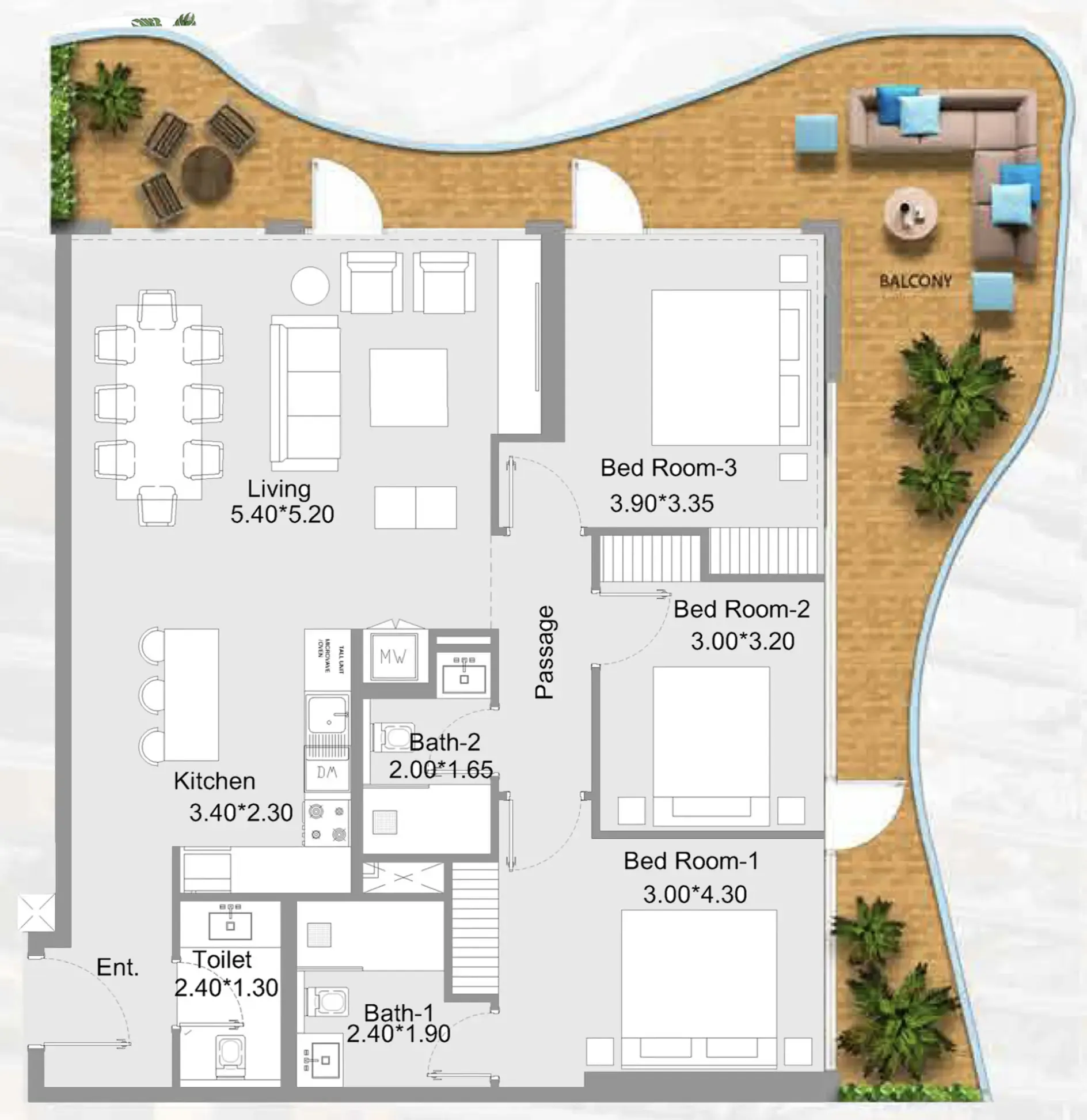 311 Boulevard 3 bed floor plan, 1,710 sqft