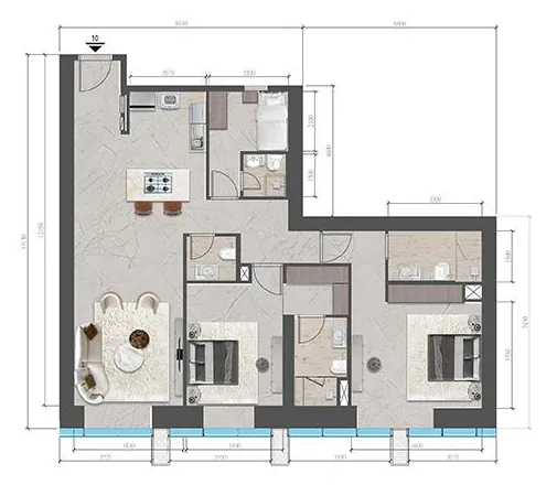 Tiger Sky Tower 2 bed floor plan, 1,560 sqft