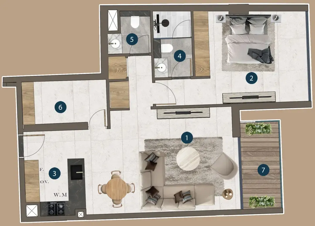 Mi Casa 1 bed floor plan, 915 sqft