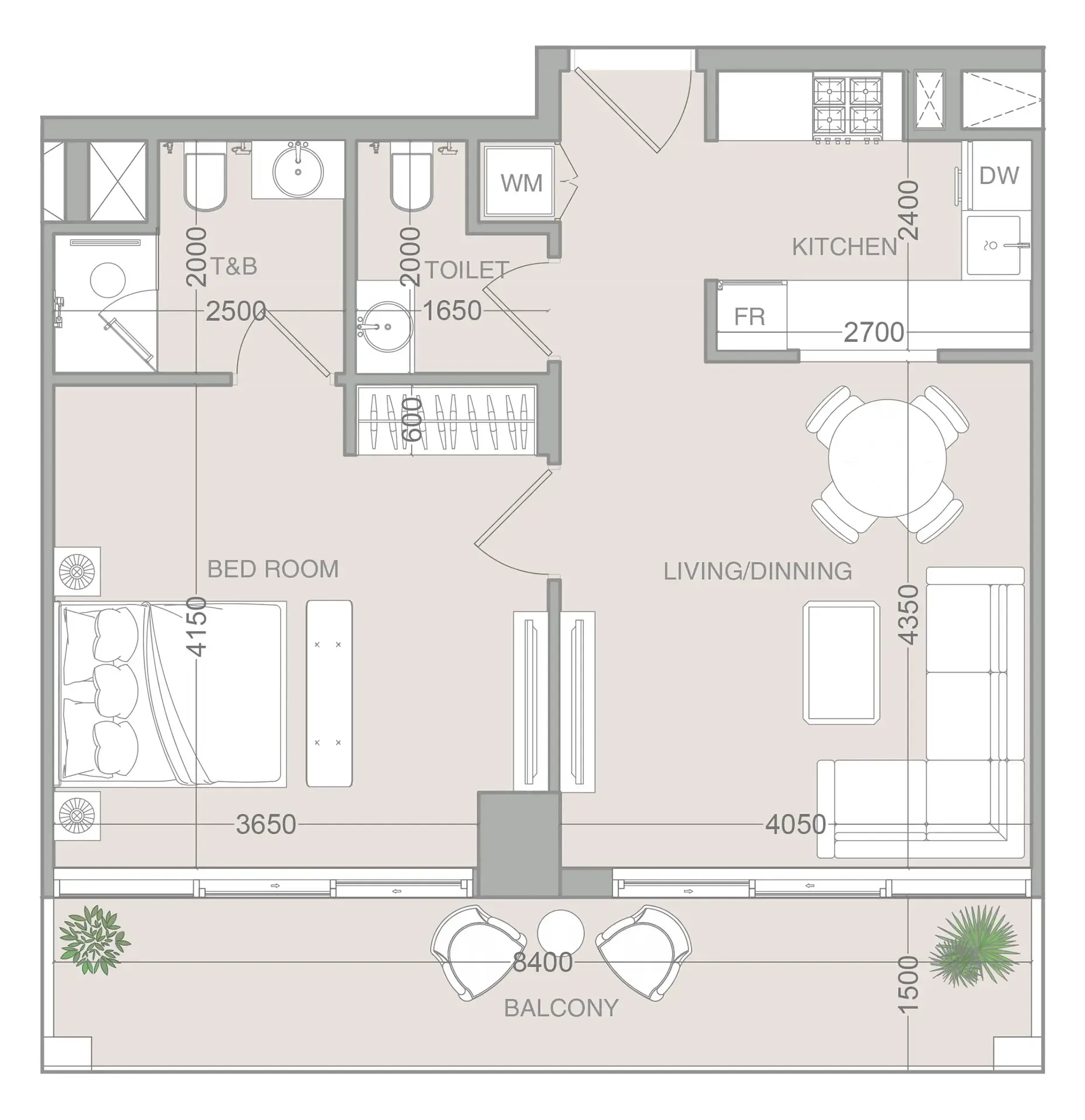 VERDAN1A 4 1 bed floor plan, 758 sqft