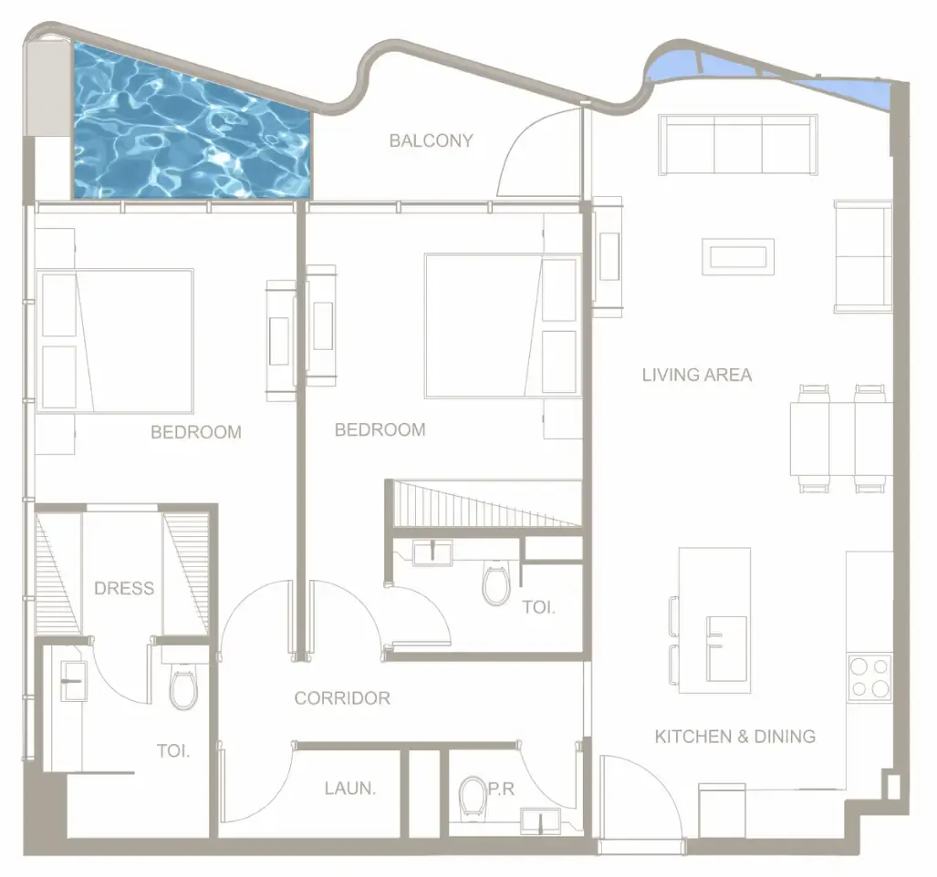 Iluka Residences 2 bed floor plan, 1,132 sqft