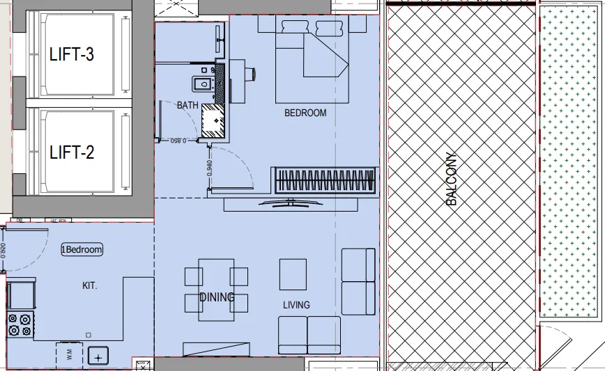 Binghatti Ivory 1 bed floor plan, 912 – 920 sqft