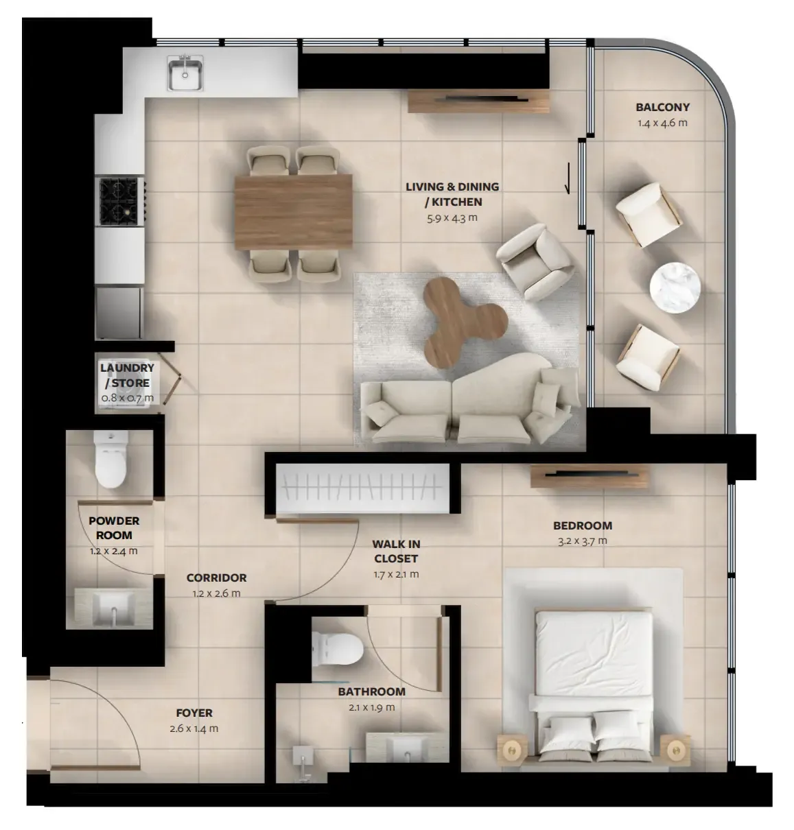 Waada Dubai South 1 bed floor plan, 757 – 772 sqft