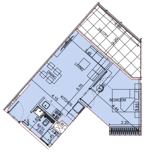 Binghatti Elite 1 bed floor plan, 639 – 655 sqft