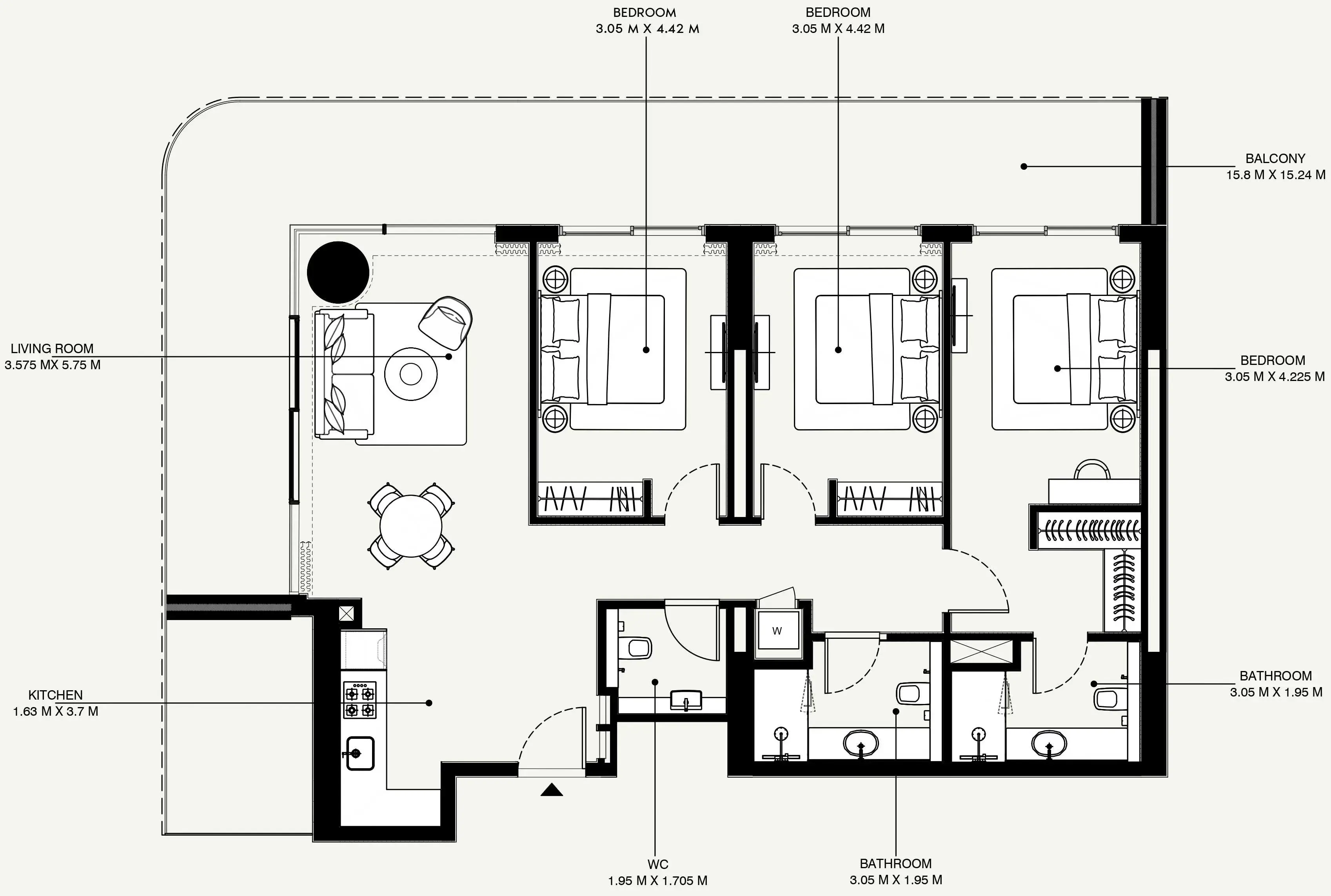 Azizi Venice 3 bed floor plan, 1,787 sqft