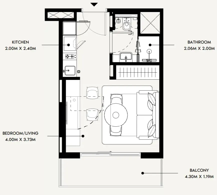 Azizi David Studio floor plan, 335 sqft