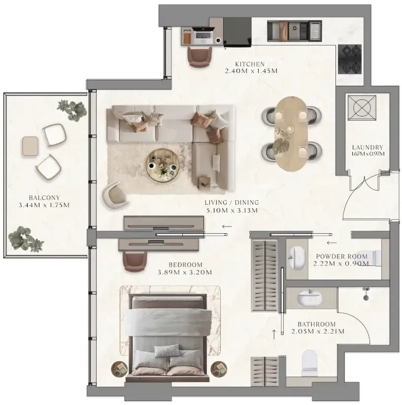 The Collection at Taiyo 1 bed floor plan, 589 – 605 sqft