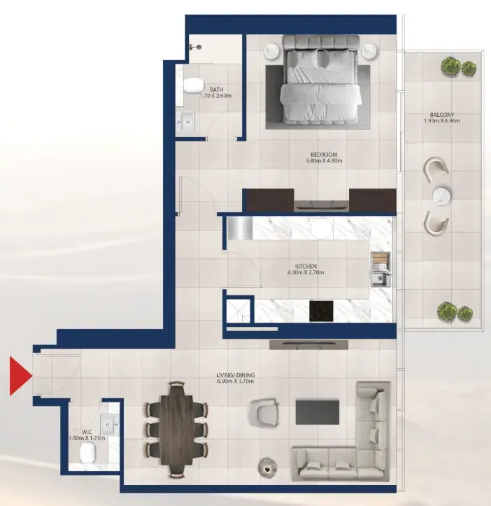 Al Vista 1 bed floor plan, 1,003 sqft
