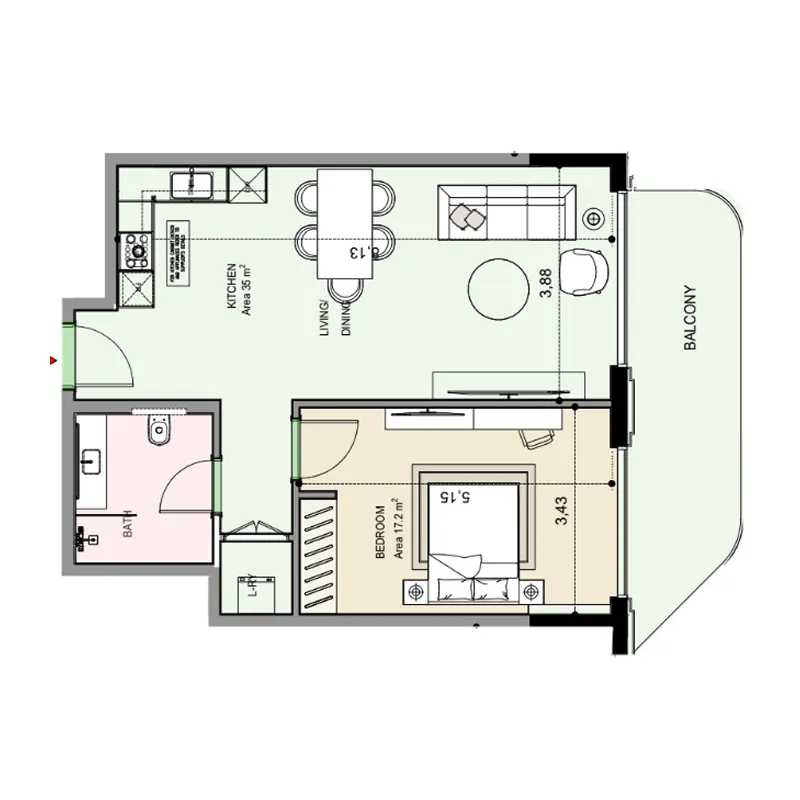 Edgewater Residences 1, 2 and 3 1 bed floor plan, 846 sqft