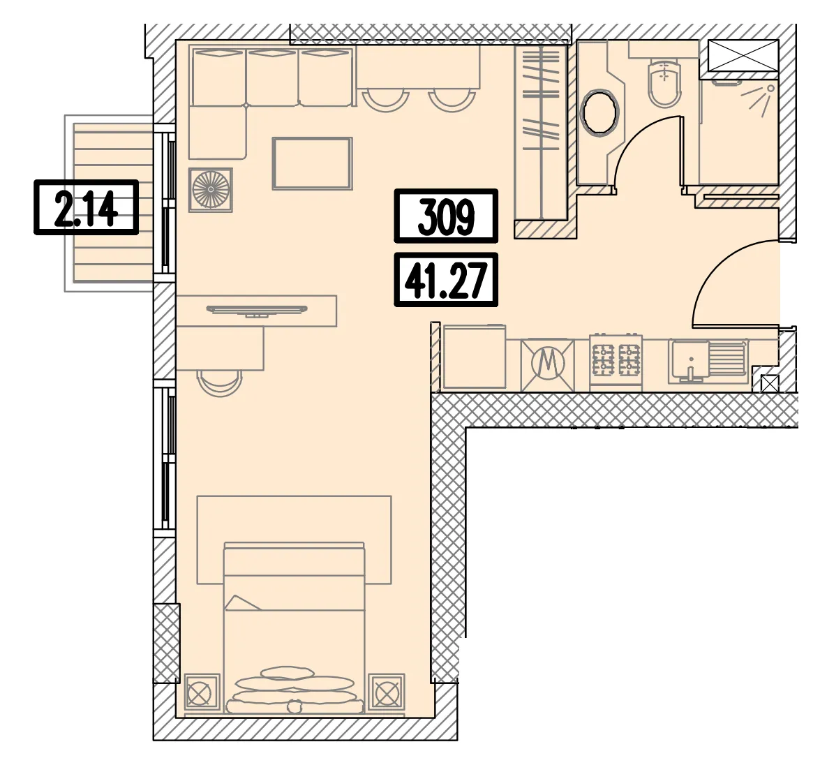 Izzzi.LifeMINT Studio floor plan, 467 sqft