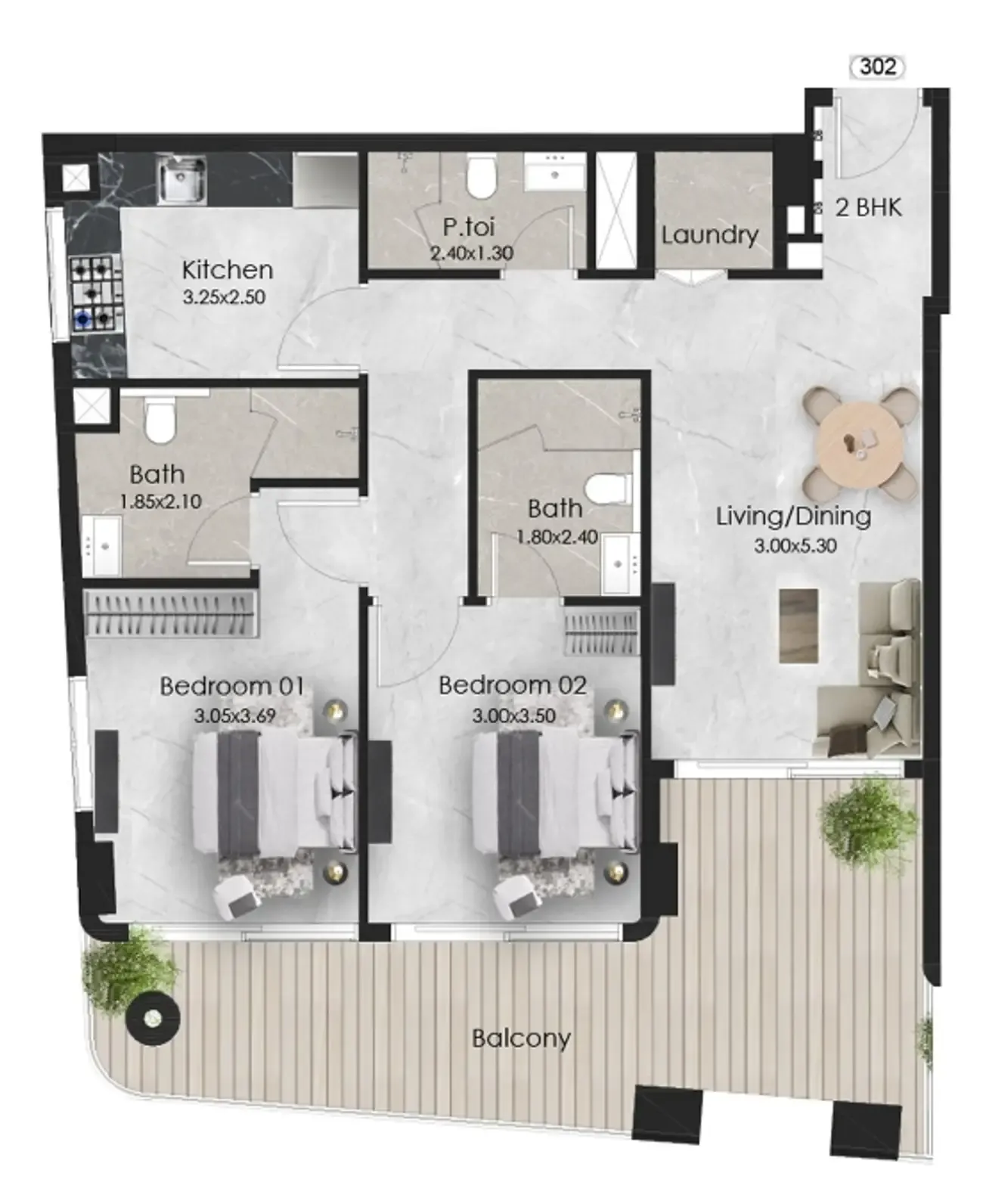 Aristo 2 bed floor plan, 1,090 sqft