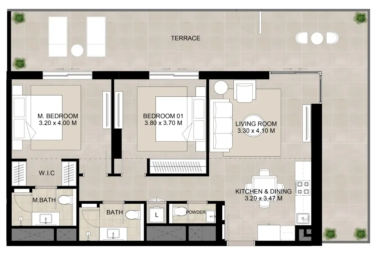 Augusta 2 bed floor plan, 1,404 sqft