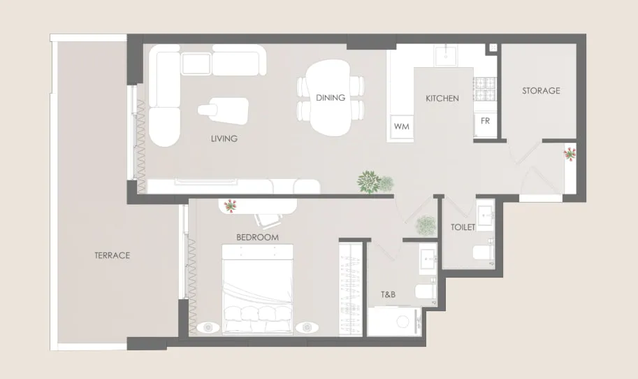 Cavara Circle 1 bed floor plan, 736 – 1,820 sqft