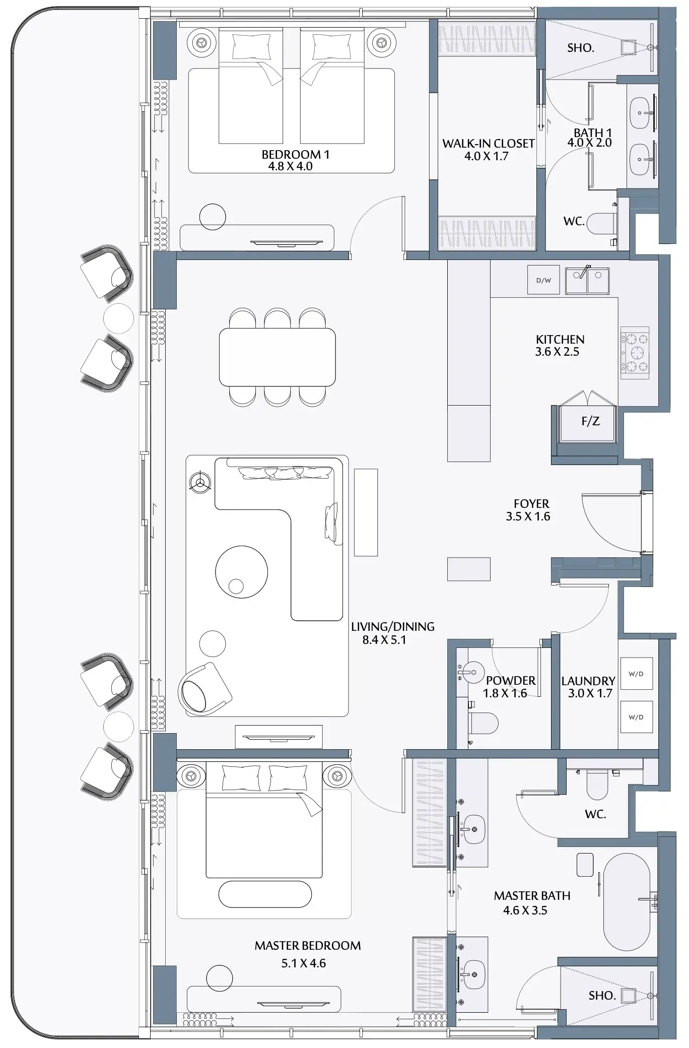 Anantara Mina 2 bed floor plan, 3,799 sqft