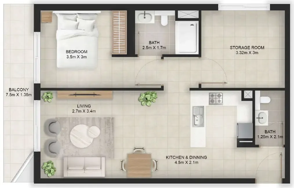 Stellar Axis 1 bed floor plan, 802 sqft