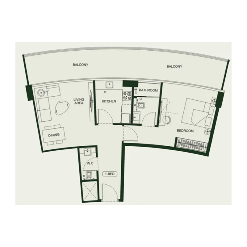 Binghatti HillCrest 1 bed floor plan, 931 sqft