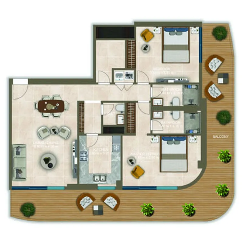Nova Tower 2 bed floor plan, 1,668 sqft