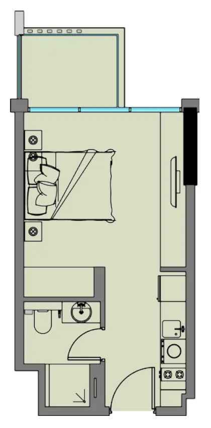 Riviera 8 Studio floor plan, 355 sqft