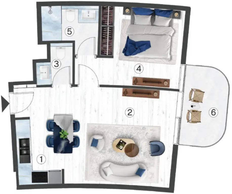 Radisson Blu Hotel & Residences 1 bed floor plan, 669 sqft