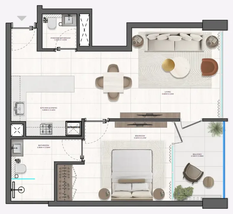 Derby Heights by AMIS 1 bed floor plan, 649 sqft