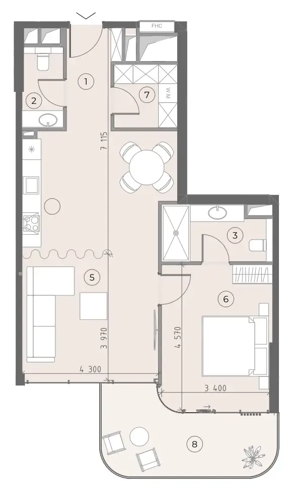 House of WELL 1 bed floor plan, 938 sqft