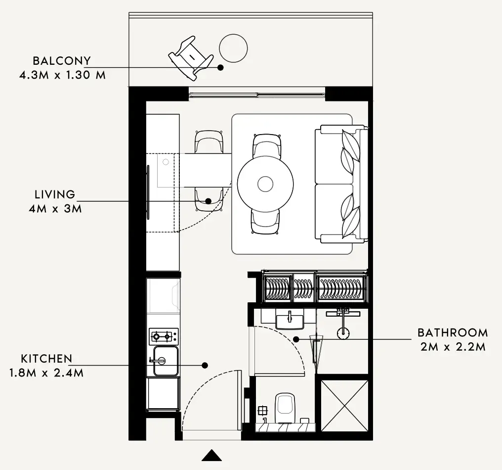 Azizi Milan Studio floor plan, 338 sqft