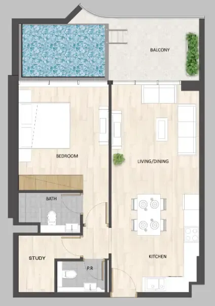 Barari Palace 1 bed floor plan, 835 sqft