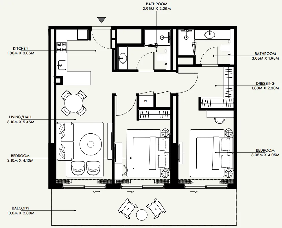 Azizi Venice 2 bed floor plan, 1,151 sqft