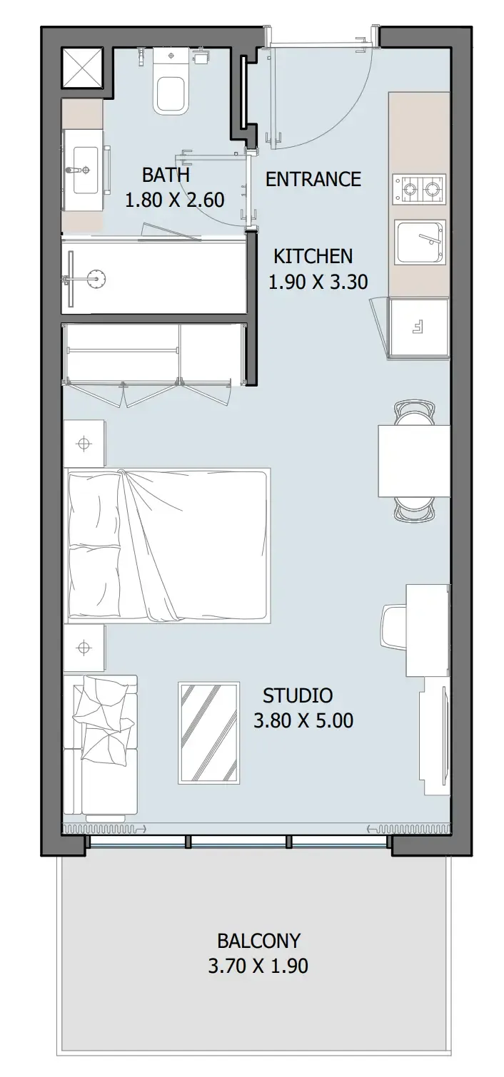 Oceana Studio floor plan, 427 – 429 sqft