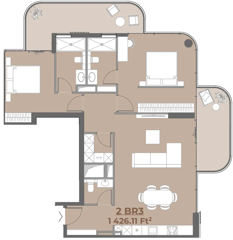 House of WELL 2 bed floor plan, 1,428 sqft