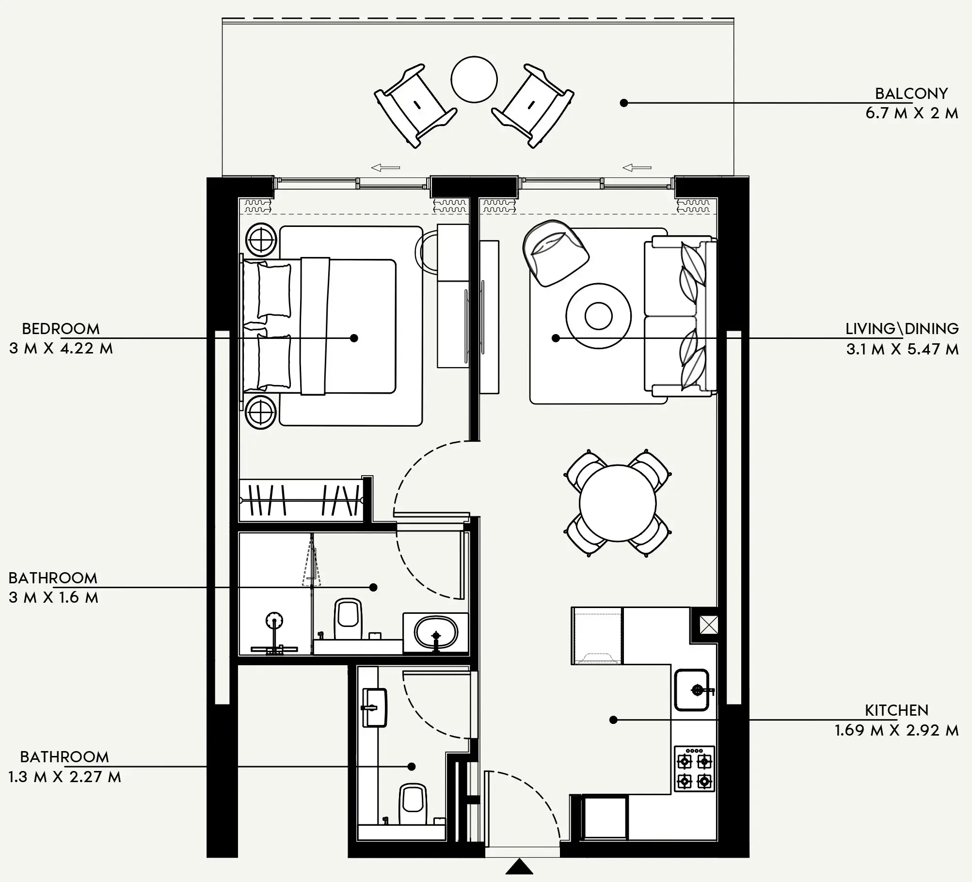 Azizi Venice 1 bed floor plan, 729 sqft