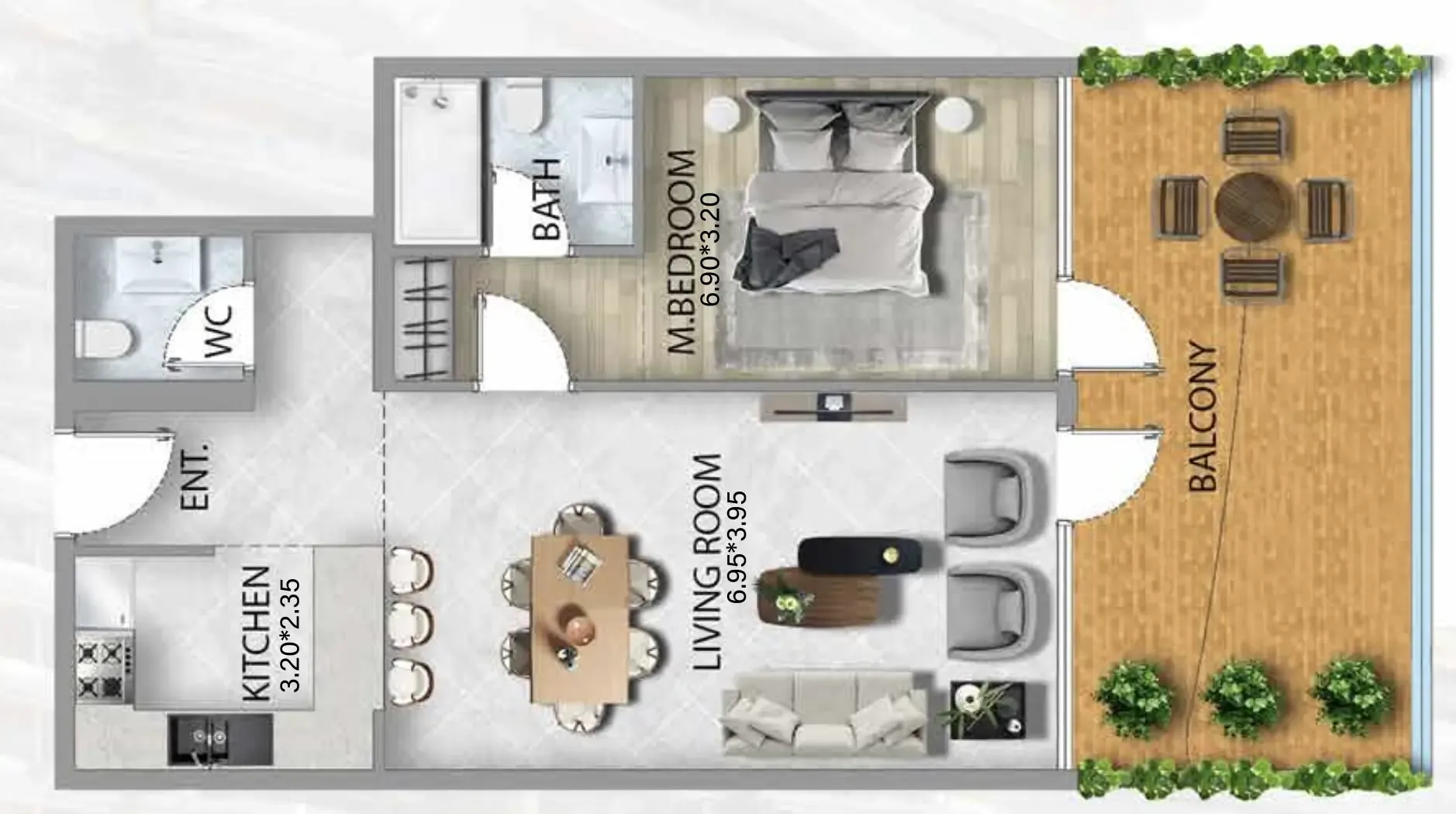 311 Boulevard 1 bed floor plan, 991 sqft