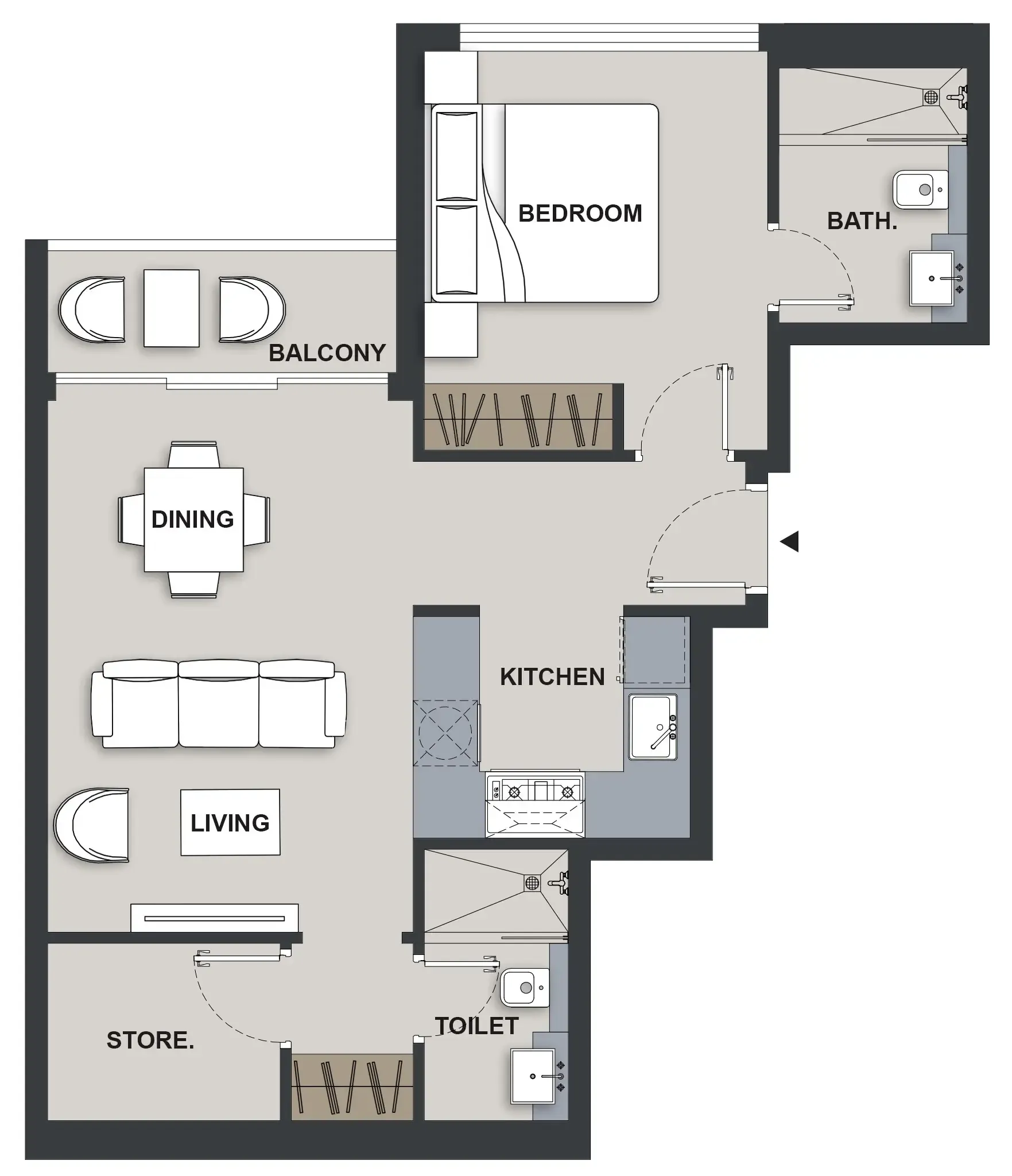 Maison Elysee III 1 bed floor plan, 630 sqft