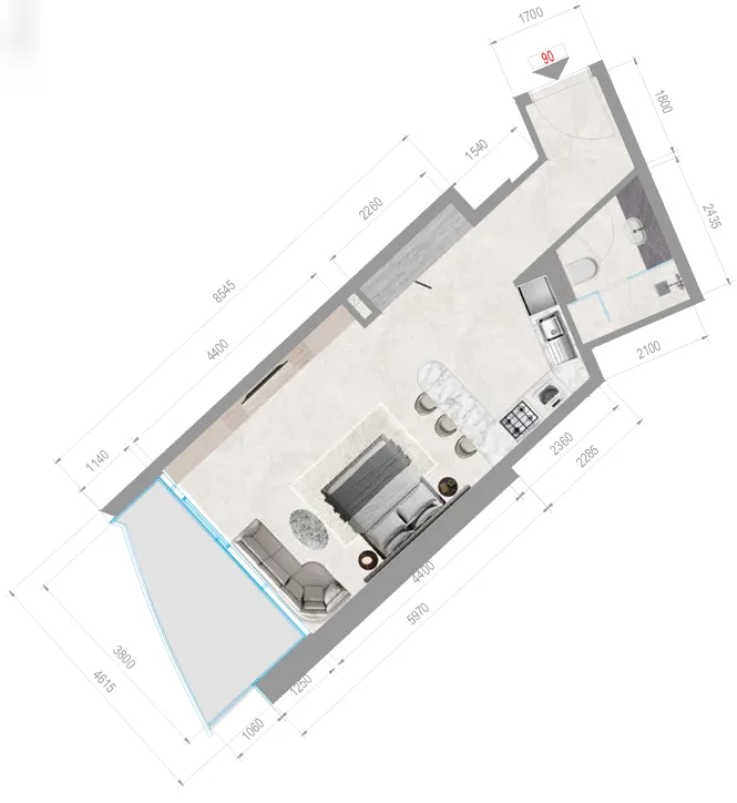 Orchid Towers Phase 1 Studio floor plan, 513 sqft
