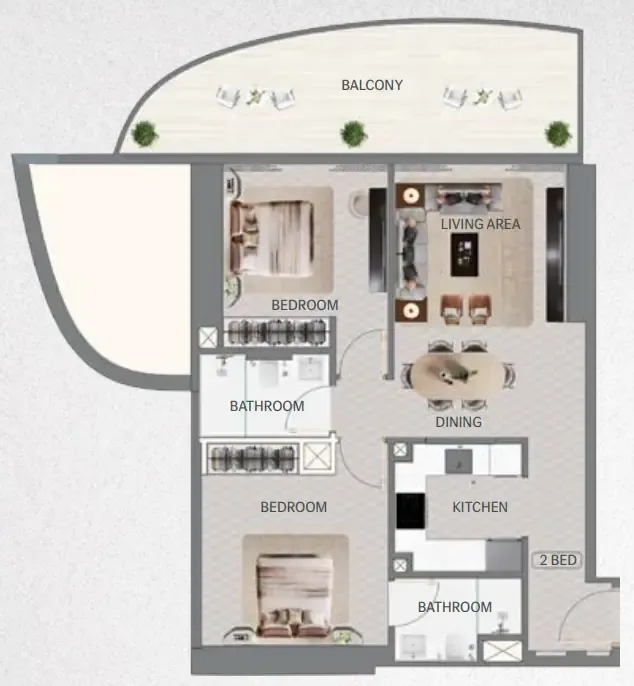 Maybach 6 2 bed floor plan, 980 sqft