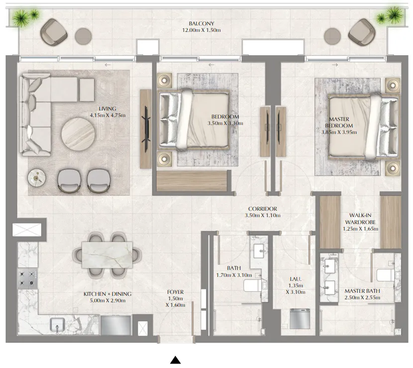 Creek Waters 2 2 bed floor plan, 1,272 sqft
