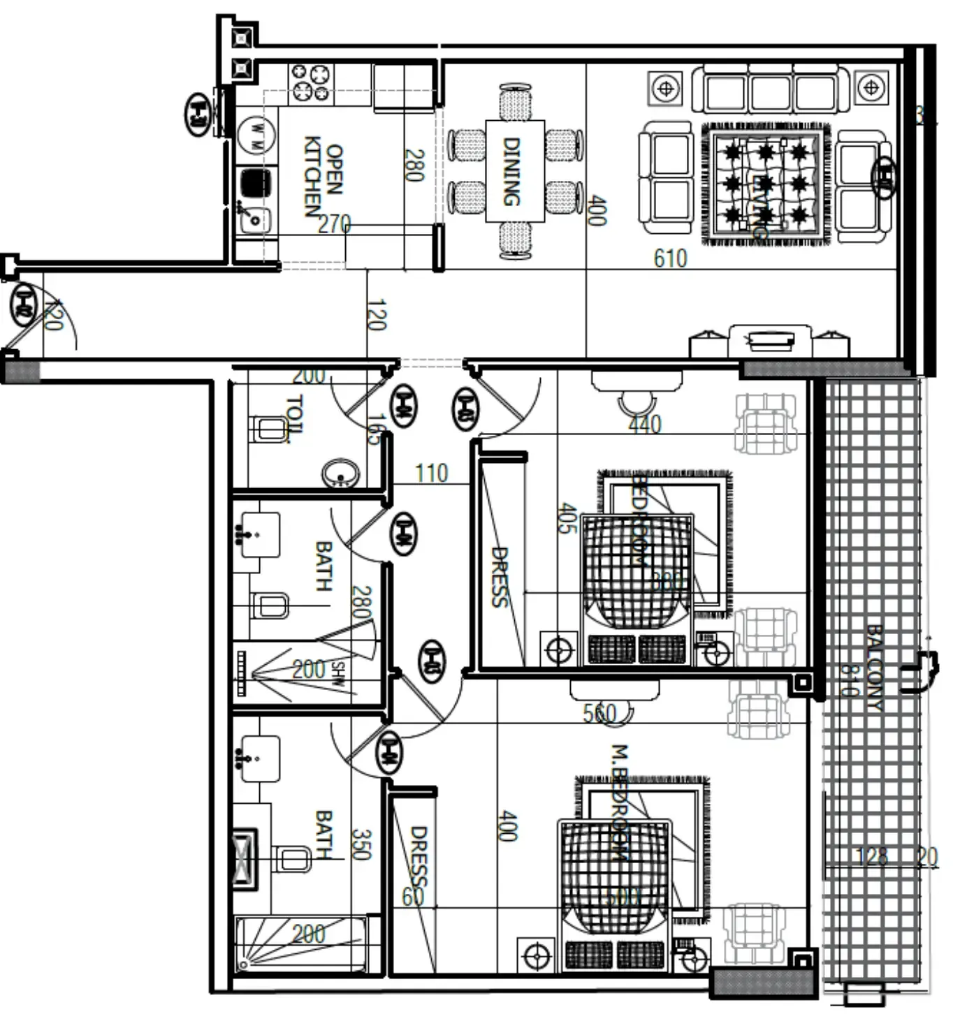 Mackerel Tower 2 bed floor plan, 1,290 sqft