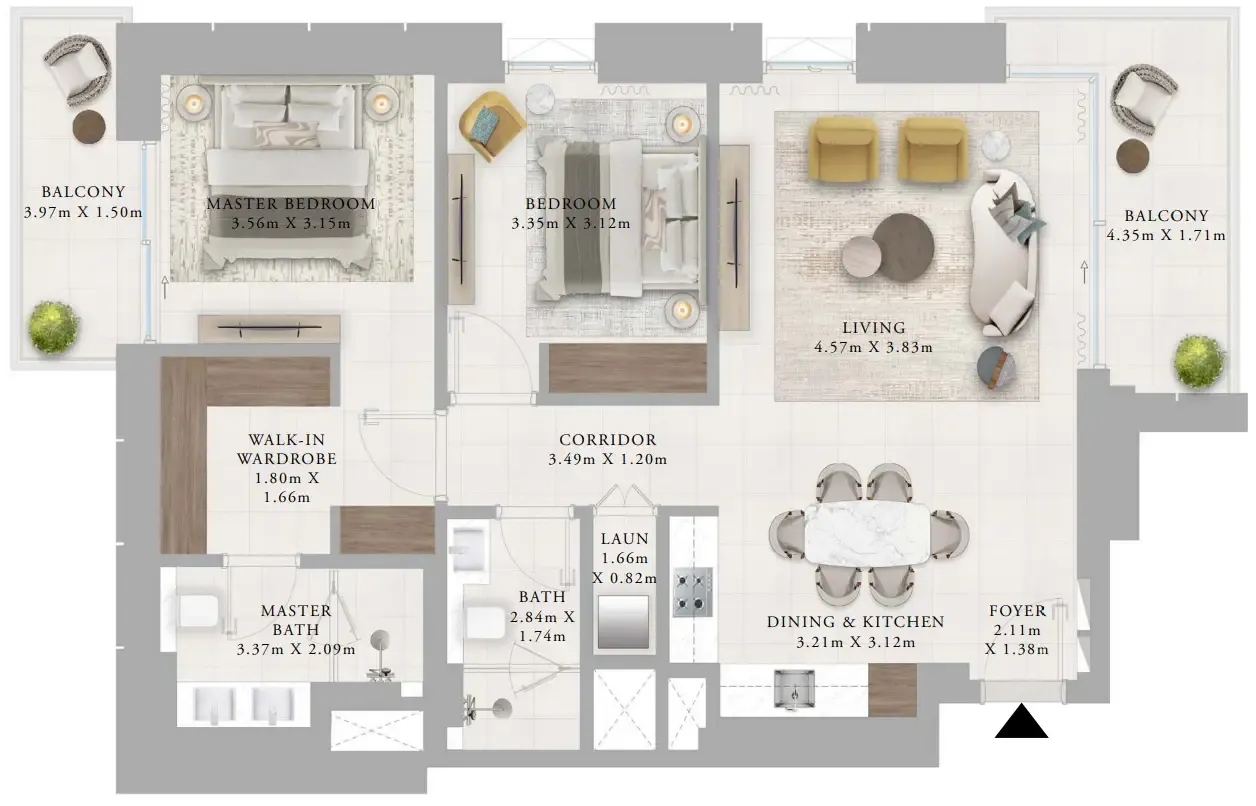 Creek Haven 2 bed floor plan, 1,203 sqft