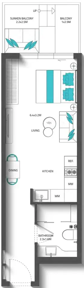 Reef 996 Studio floor plan, 452 sqft
