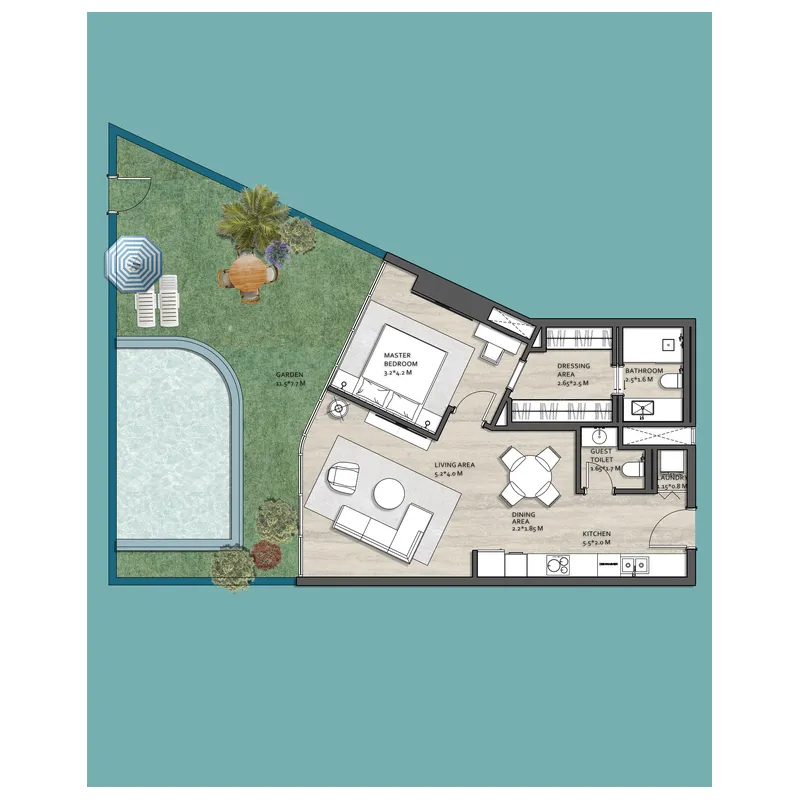 Vistal by Victoria Swarovski 1 bed floor plan, 1,379 sqft