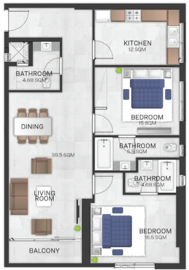 Bluebell Residence 2 bed floor plan, 1,774 sqft