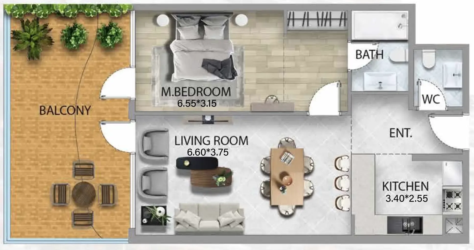 311 Boulevard 1 bed floor plan, 979 sqft